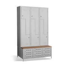 6+6-dverová šatníková skriňa so Z-kovými dverami, zabudovanou lavicou a skriňami na obuv, COMFORT H Z6 400 