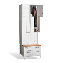 4+4-dverová šatníková skriňa so Z-kovými dverami, zabudovanou lavicou a skriňami na obuv, COMFORT H Z4 300