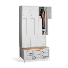 6+6-dverová šatníková skriňa so Z-kovými dverami, zabudovanou lavicou a skriňami na obuv, COMFORT H Z6 300