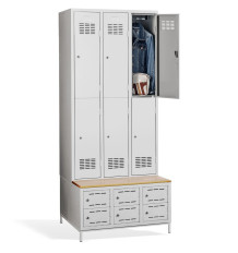 6+6-dverová šatníková skriňa s krátkymi dverami, zabudovanou lavicou a skriňami na obuv, COMFORT H 3/6