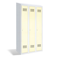 3-dverová šatníková skriňa s prepážkou a zabudovanou šikmou strieškou, LOCKER H 3 BWM TOP SHELF 