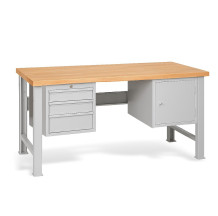 MODULBENCH GE 1700 D3C1 | Pracovný stôl s 3 závesnými zásuvkami a skrinkou, s pevnými nohami, 1700 mm