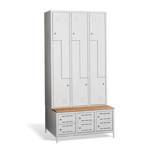 6+6-dverová šatníková skriňa so Z-kovými dverami, zabudovanou lavicou a skriňami na obuv, COMFORT H Z6 300